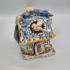 Blue Sky Clayworks Peace Tea Light House with Birds Vintage 2002 NWT