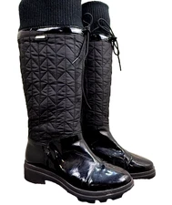 Rockport Waterproof Black 7.5 HydroShield Lug Snow Boots Fleece Lined Quilt Zip