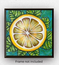 Fetta di limone arte astratta VLP originale dipinto a mano acrilico su carta 8x8”
