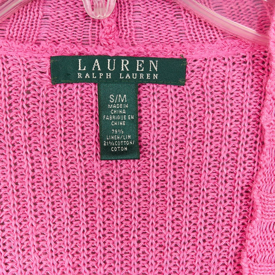 Suéter Lauren Ralph Lauren Mujer S/M Rosa Lino Algodón Encogerse de hombros Cárdigan Corto Foto 2 de 4