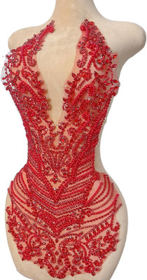 Big Front Bodice Beaded Patches Appliques Lace Sewing Crystals Beads Rhinestones