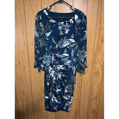 Connected Apparel Navy and Black Floral Open Lace Sleeves Dress Size 10