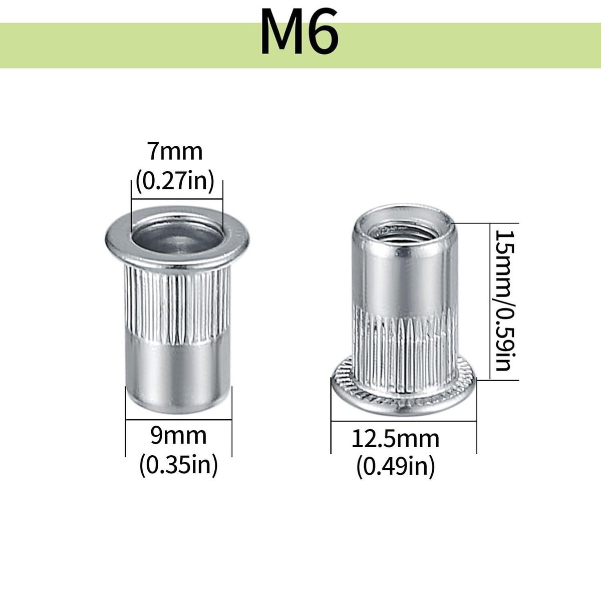 60 Pcs 304 Stainless Steel Rivet Nut Rivnut Insert Nutsert M6X15mm,60 X Rivet Nut,Silver Tone