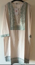 Khaadi Original Beige Kurti Kameez Size 12  Sequin Kurta RRP£40 New