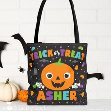 Pumpkin Halloween Tote Bag Personalized Kids Trick or Treat Bag Ghost Boy