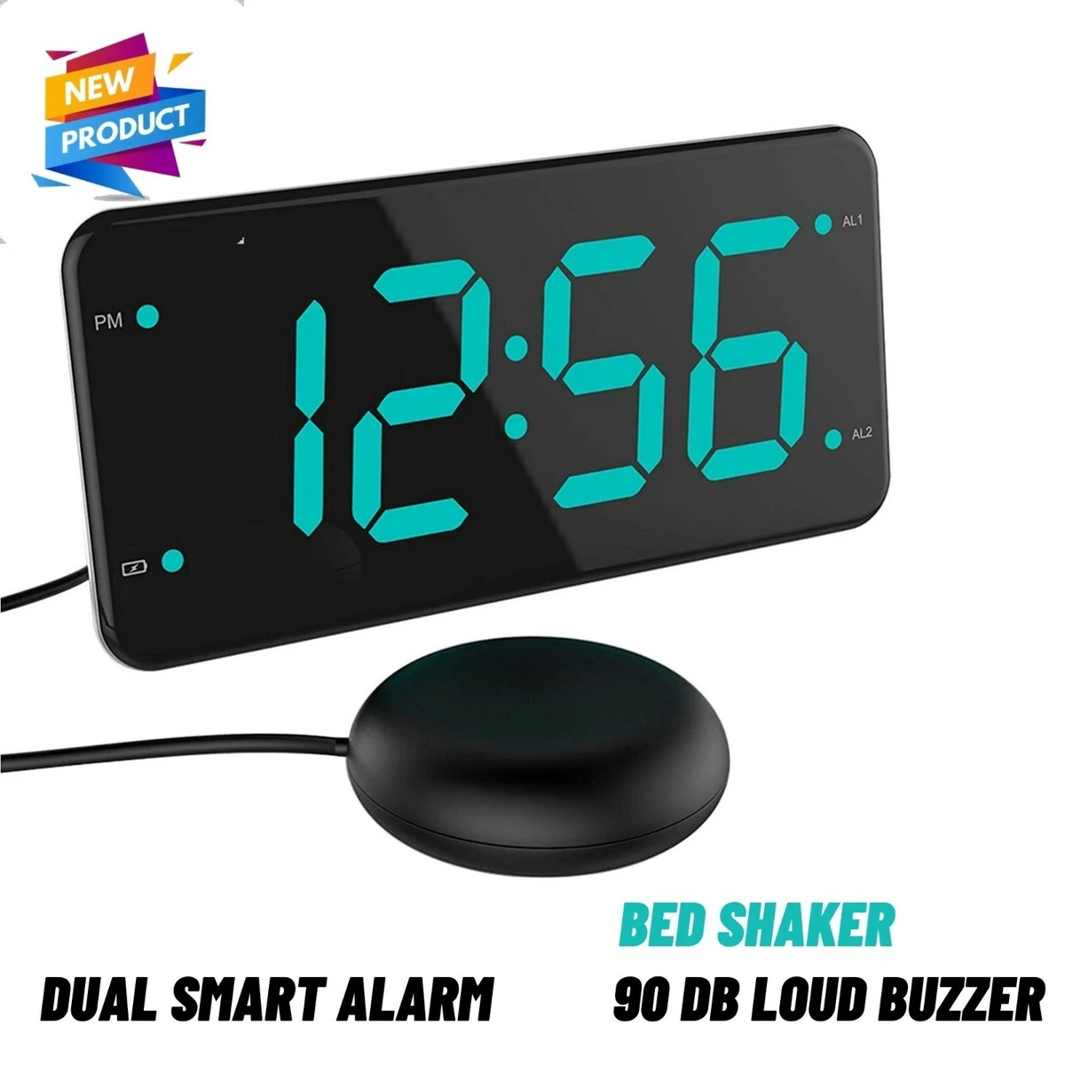 Loud Digital Alarm Clock w/ Super Bed Shaker Vibrating for Heavy Sleepers  Deaf