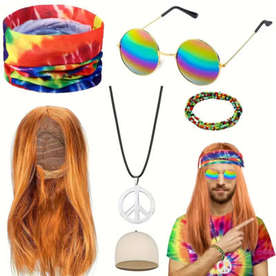パーツ hippie 6 pc 60's 70's Hippie Costume Accessories /Wig/Glasses/Necklace
