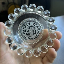Vintage Fifty Year Ladies Night 1950 Candle wick Glass Ashtray Small Club