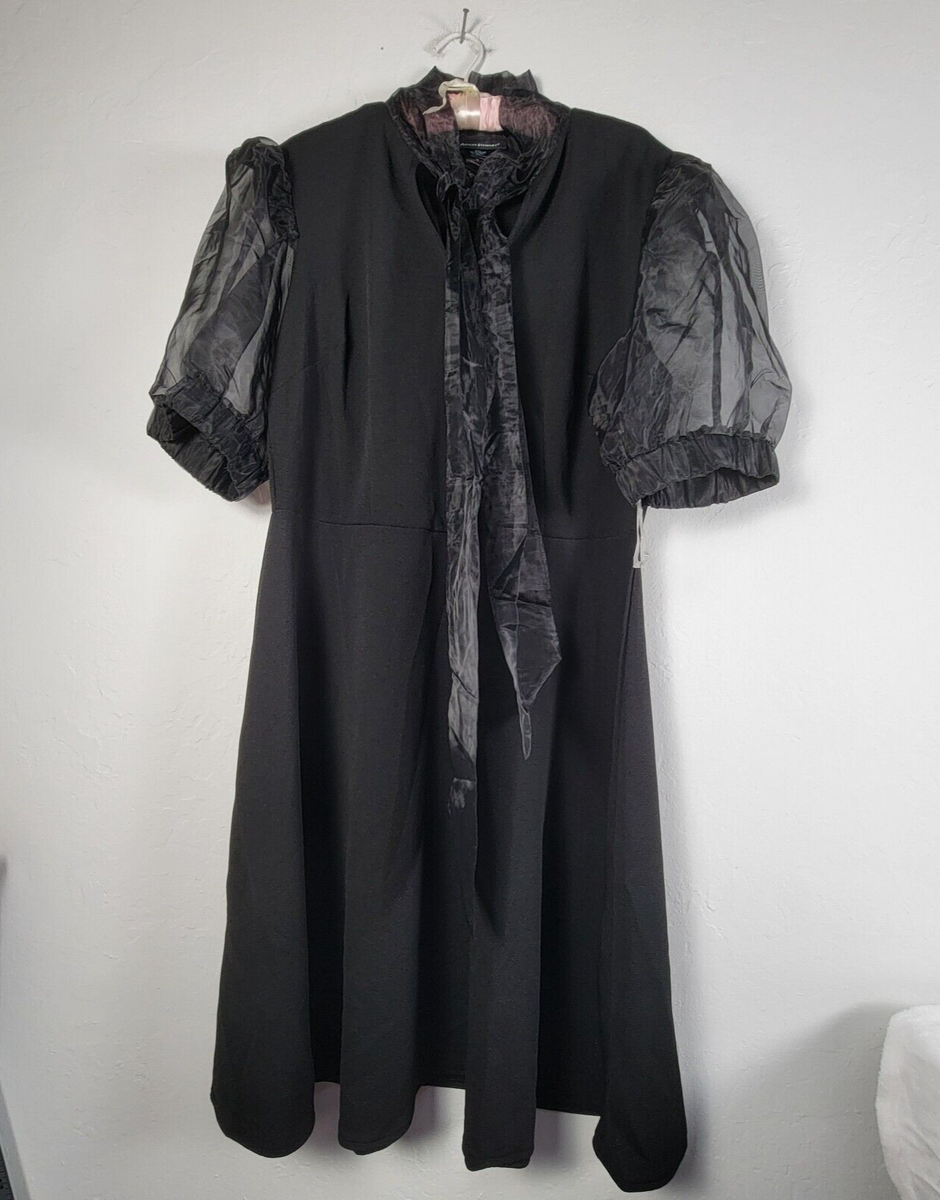 Ashley Stewart Organza Puff Sleeve Tie Neck Dress Size 16 Black Stretch New | eBay Ashley Stewart Organza Puff Sleeve Tie Neck Dress Size 16 Black Stretch New | eBay