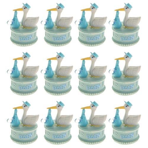Mega Favors - Boy Stork Carrying Clear Pacifier Poly Resin - Blue, 12PCS - Picture 2 of 3