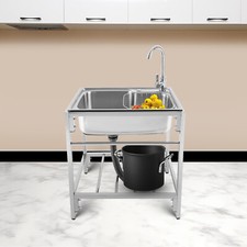 Stainless Steel Single Basin Kitchen Sink Home Laundry Sink with Faucet  Stand