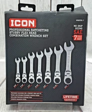Icon WRSTFS-7 Professional Stubby Flex Head Ratcheting Combination Wrench Set