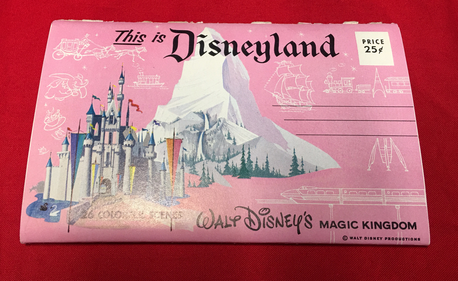 Framed Vintage Disneyland Sleeping Beauty's Castle Postcard with