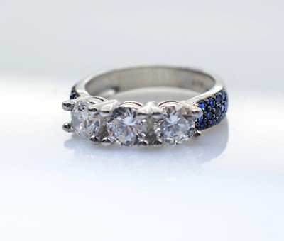 925 Silver Cubic Zirconia Blue Eternity Band