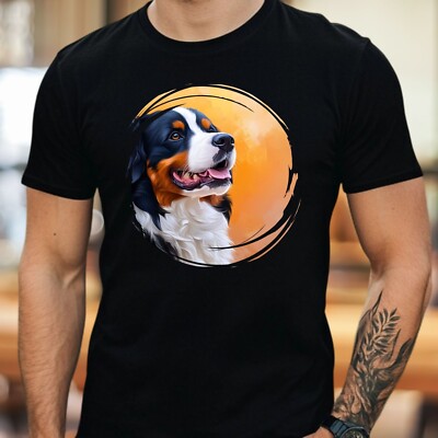 Mens Bernese Mountain Dog Motif Cotton T-Shirt Size XS to 5XL