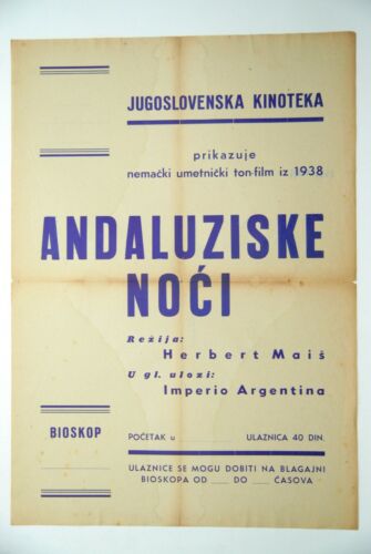 NIGHTS IN ANDALUSIA GERMAN IMPERIO ARGENTINA 1938 RARE EXYU MOVIE INSERT   - Picture 1 of 2