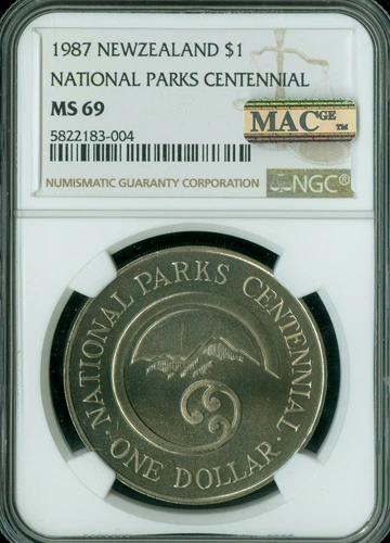 1987 NEW ZEALAND DOLLAR NATIONAL PARKS NGC MAC MS69 PQ FINEST GRADED SPOTLESS .