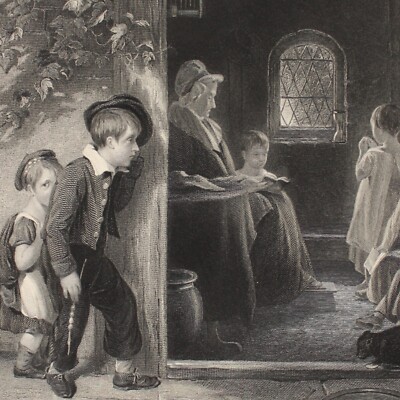 1849 TRUANT Skipping School Antique Engraving Victorian Era Art Print Webster