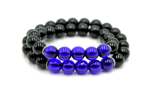 NEW Matching bracelet set Black & Blue Glass bead stretch cord Sandy Ash designs - Picture 4 of 12