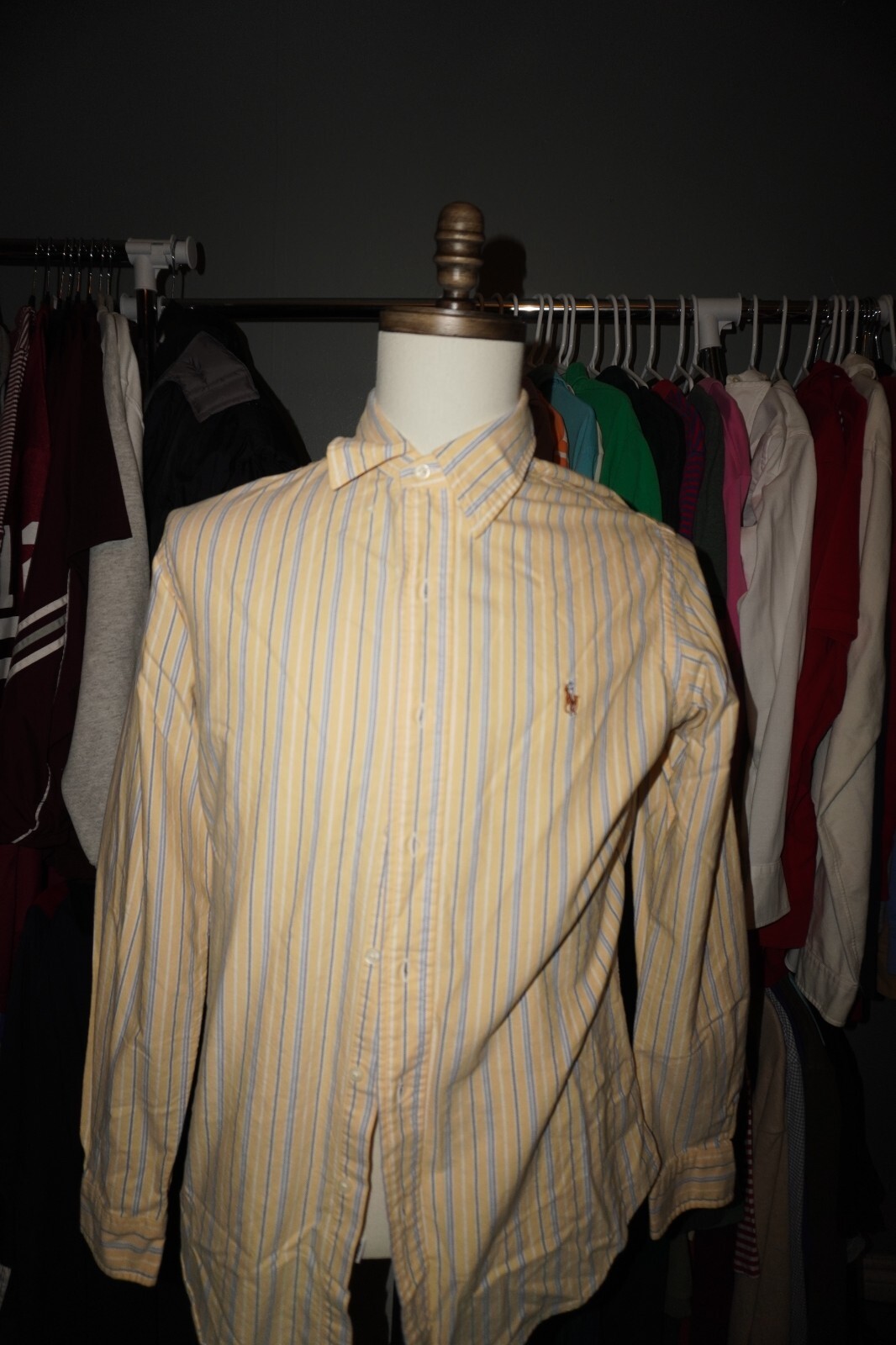 Camicia Oxford Ralph Lauren uomo vestibilità classica media gialla a righe con bottoni pony