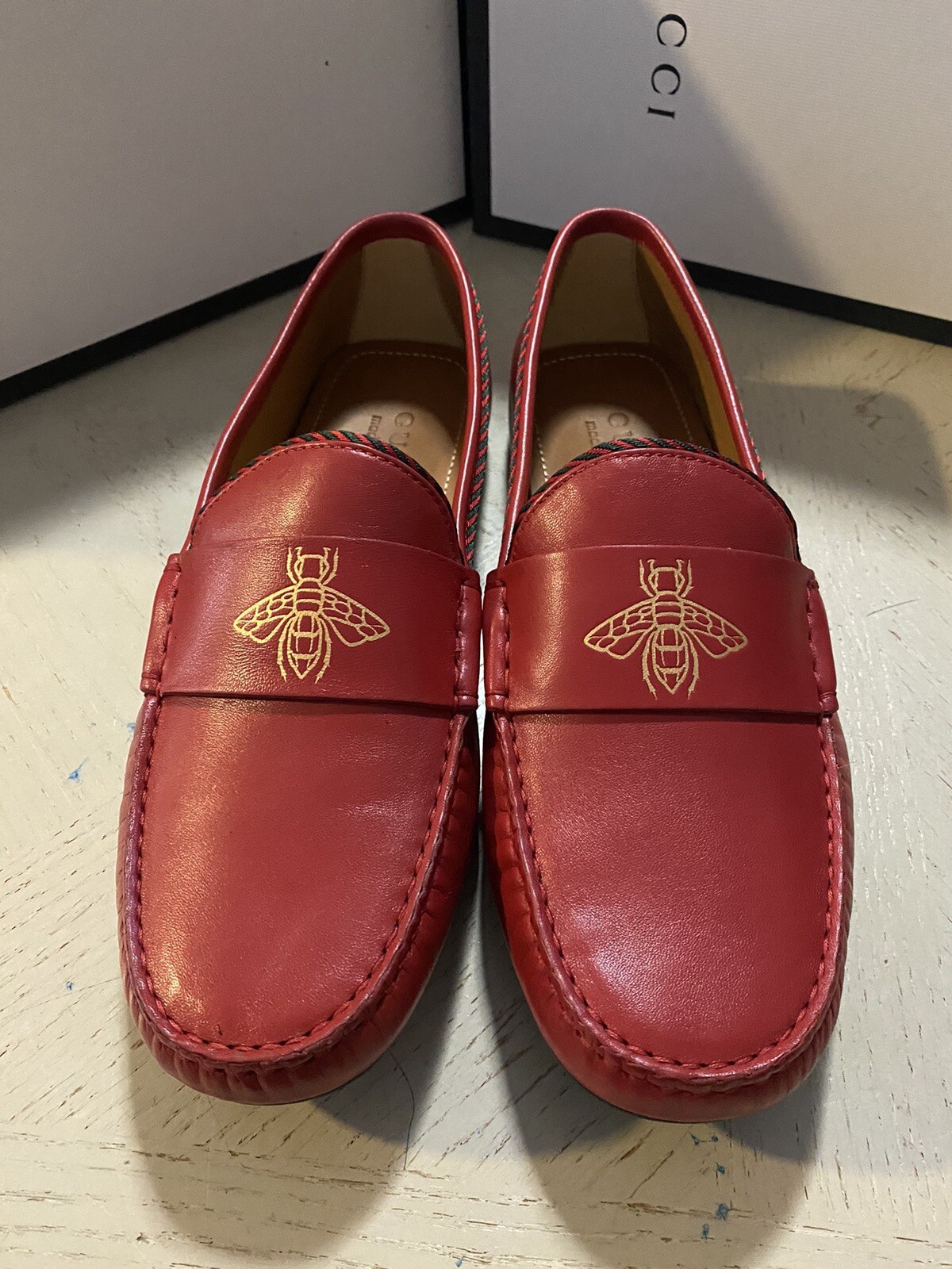 New Gucci Men Bee Monogram Leather 