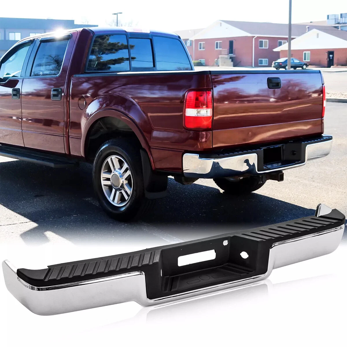 Conjunto de parachoques trasero cromado sin orificios de sensor para Ford F-150 2004-2006