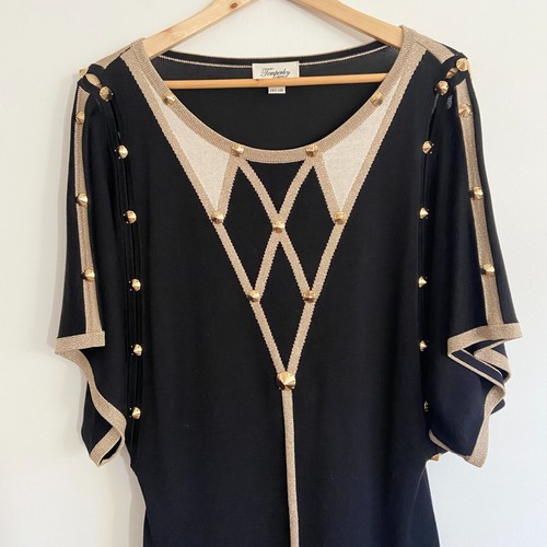 Temperley London UK 12 US 8 Silk Blend Knit Dress Batwing Geometric Studs Lurex - Picture 2 of 16