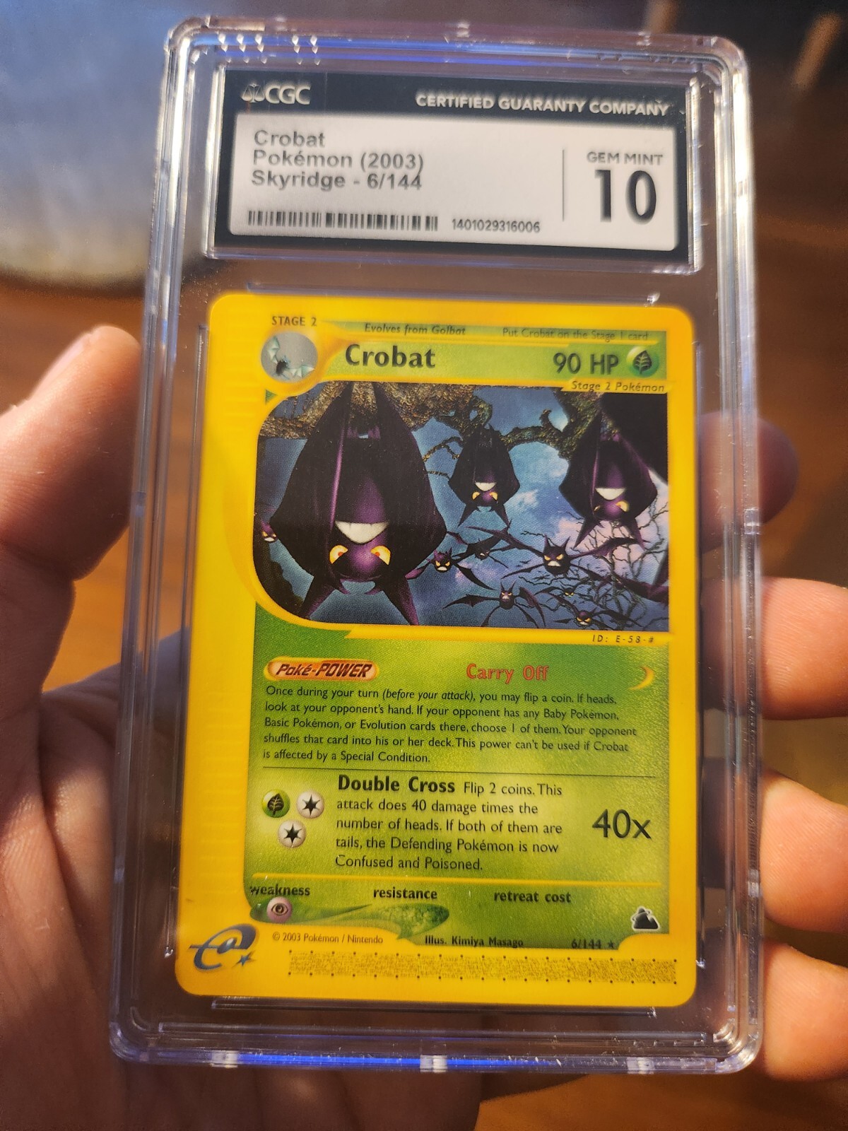 (POP 15) CGC 10 GEM MINT Crobat Skyridge Pokemon Card 6/144 Rare 2003