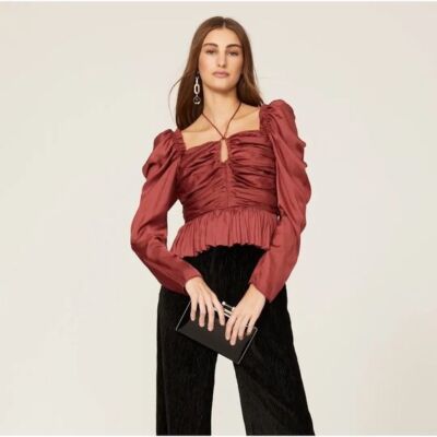 Mirelle Schößchen Bluse Ulla Johnson Puffärmel Gerüscht Gekürzt Top Sz 0 Staubig
