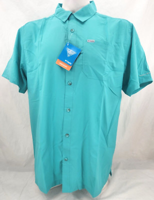 NEW Columbia PFG Slack Tide Camp Green Collared Button Down SS Shirt Men's XL