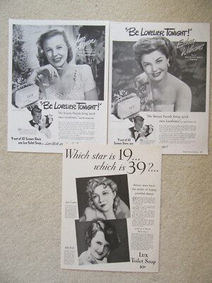 (3) Ads - Lux Toilet Soap (Joyce Compton, Esther Williams, June Allyson) 