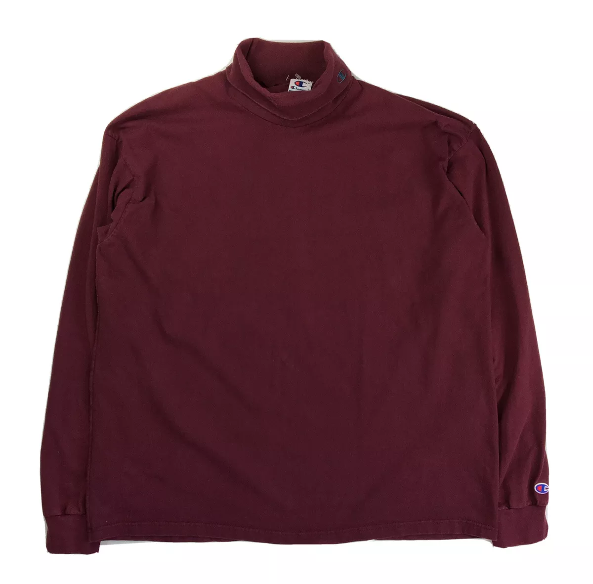 VTG 90s CHAMPION Turtleneck Shirt XLARGE Maroon 100% Cotton USA Made