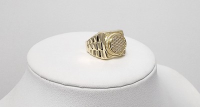 14k gold CZ ROLEX JUBILEE STYLE SIDE RING CZ ring size 10 well made