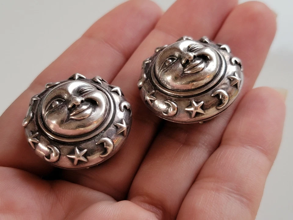 Raro cordón de guijarros vintage plata esterlina guiñando el ojo sol Foto 3 de 4