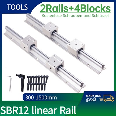 2X SBR12 300mm-1500mm Linearführung Linearwelle Rail + 4X SBR12UU Lagerblock