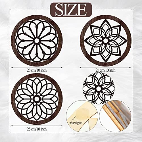 3 Pcs Wood Decor for Wall Decorations for Living Room Wood Wall Round Brown - Picture 4 of 7