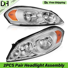 PAIR/2PCS Chrome Amber Headlights Assembly For Chevy Chevrolet Impala 2006-2013
