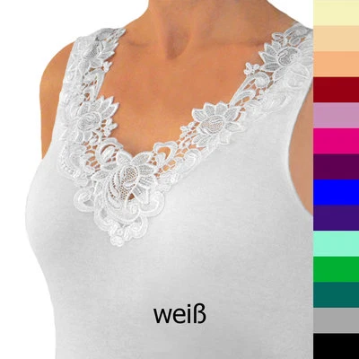 01 Hübsches Damen Unterhemd mit extra breiter Spitze versch. Größen und Farben
