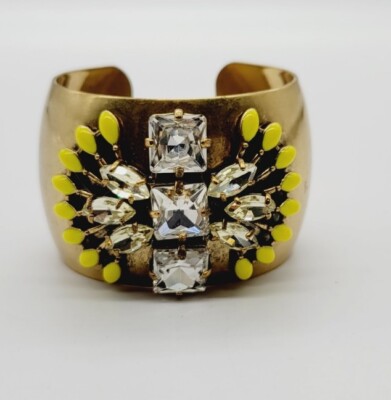 Stella & Dot Gold Tone Norah Cuff Bracelet Rhinestones Statement