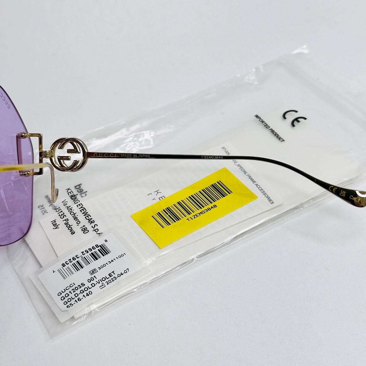 GUCCI 1203 Violet Gold Metal Chain 001 Oversized Sunglasses GUCCI 1203 Violet Gold Metal Chain 001 Oversized Sunglasses