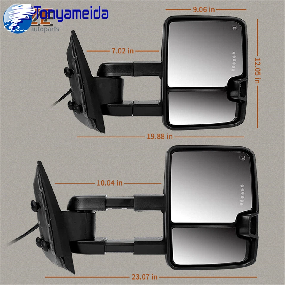 For Chevy Tahoe GMC Sierra 07-13 Power Heated Tow Mirrors Sequential LED Signal - Image 4 of 4