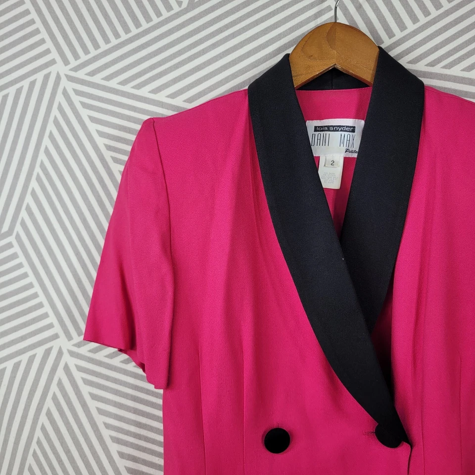 Vintage Power Suit Jacket Dress Size 2 Petite Career Secretary Bright Hot Pink - Image 3 of 4