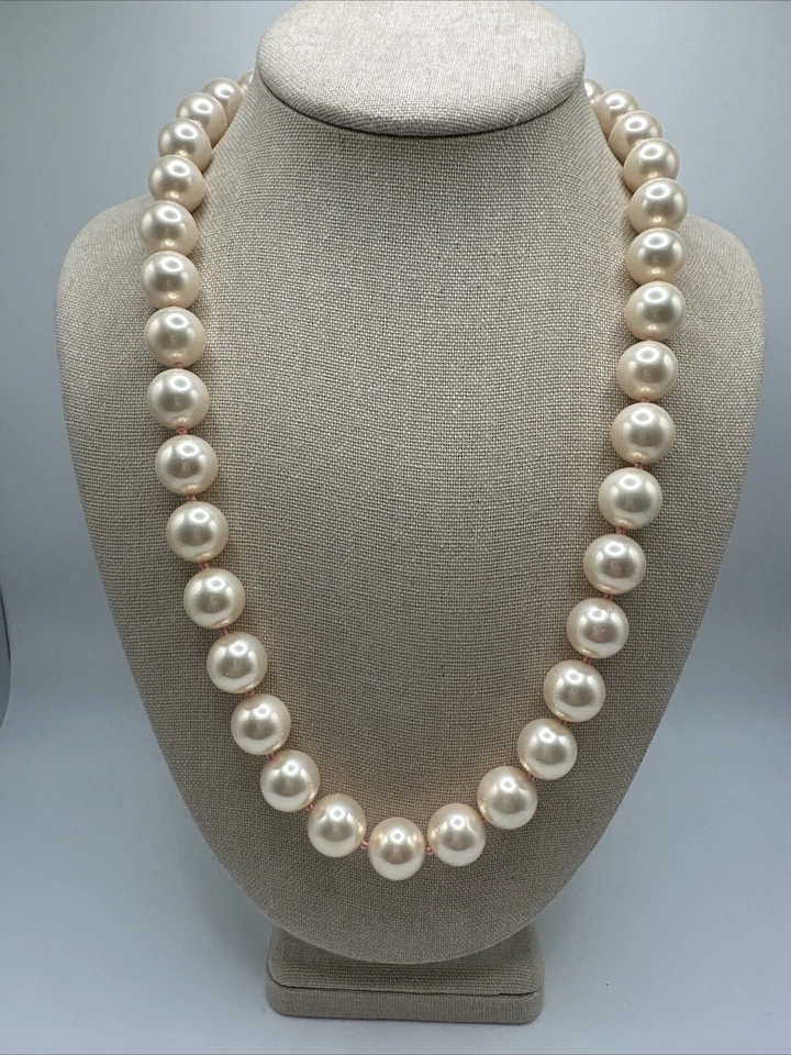 "Collar Lucas Lameth de 16 mm de perlas de imitación de vidrio rosa de plata de ley circonita cúbica 24""" Foto 4 de 4