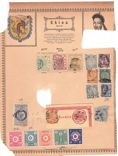 CHINA and KOREA Early Stamp Collection of USED & UNUSED on a Partial Album Page!