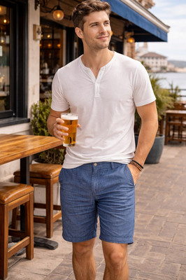 Apolis Global Citizen Civilian Shorts Mens 33 Waist Blue  Linen Cotton Blend?