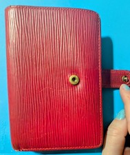Louis Vuitton Red Folding Women's Wallet Snap Closure Card Slots Coin Pocket