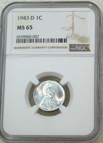 1943-D Lincoln Steel Cent NGC MS65 Bright Super Luster Just Graded PQ #M303Z