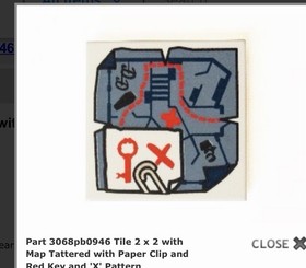 LEGO 3068pb0946 White Tile 2x2 Tattered Map 75904 Mystery Mansion Scooby-Doo