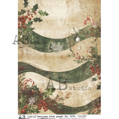 Christmas Holly #7274 | A4 Rice Paper | Paper for Decoupage | AB Studios