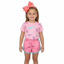Nike Dri Fit Girls Shorts Size 6X Runs Small Pink Swoosh Print Bow